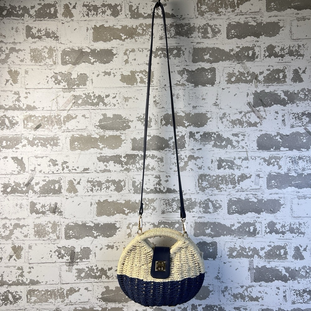 Shiraleah Chicago Straw Clamshell Mini Purse Blue Natural Beige Coastal Beach - Picture 8 of 16